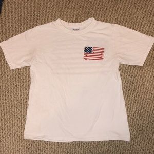 White surfboard American flag t-shirt